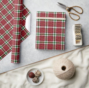 Papier Cadeau Chic Pailleté Carreaux de Noël