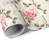 Papier Cadeau Chic Rose et rustique chalet Shabby Grange bois (Coin rond)