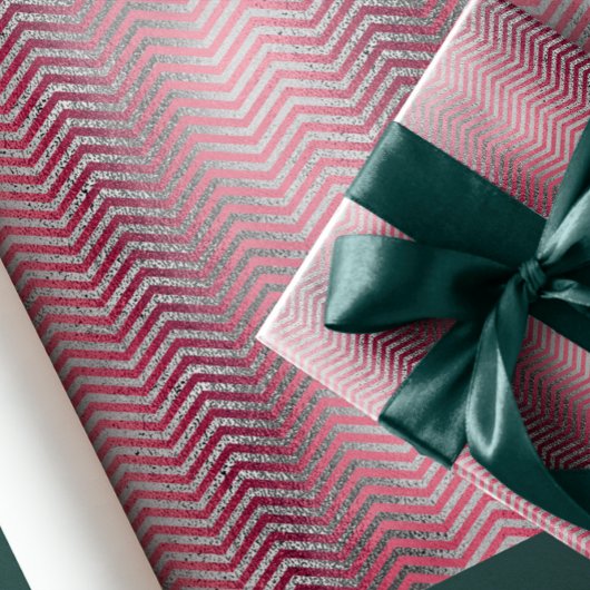 Papier Cadeau Chic rose or et argent parties scintillant métalli