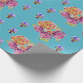 Papier Cadeau Chic Rose Rose  Fleurs Turquoises florales (Coin)