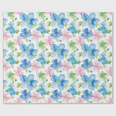 Papier Cadeau Chic Rose Vert Bleu Floral Anniversaire (Plat)