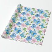 Papier Cadeau Chic Rose Vert Bleu Floral Anniversaire (Déroulé)