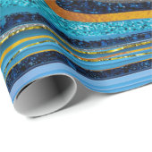 Papier Cadeau Chic Sparkle Parties scintillant marbre art bleu o (Coin rond)