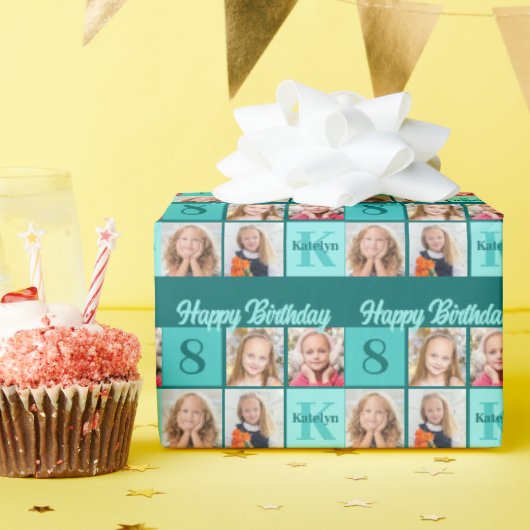 Papier Cadeau Chic Teal Birthday Party Custom Photo Collage (Fête d'anniversaire)