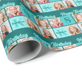 Papier Cadeau Chic Teal Birthday Party Custom Photo Collage (Coin rond)
