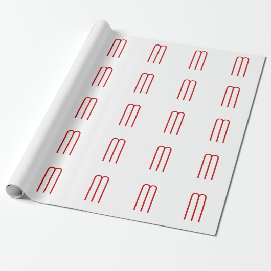 Papier Cadeau Chic Unique Monogramme Rouge Blanc Plaine Simple (Déroulé)