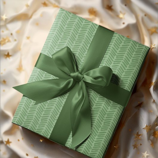 Papier Cadeau Chic Vert Sauge Foncé Clair Forest Rayé Zigzag