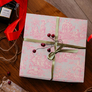 Papier Cadeau Chic Vintage Bleu Rose Toile de Jouy
