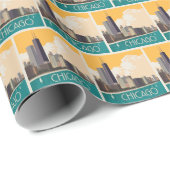 Papier Cadeau Chicago | Skyline moderne (Coin rond)