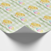 Papier Cadeau Chick And Pastel Eggs Happy Easter Green Gingham (Coin)