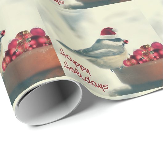 Papier Cadeau Chickadee adorable de vacances (Coin rond)