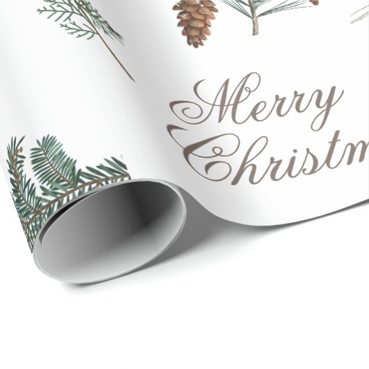 Papier Cadeau Chickadee Bird À feuillage persistant Joyeux Noël (Coin rond)