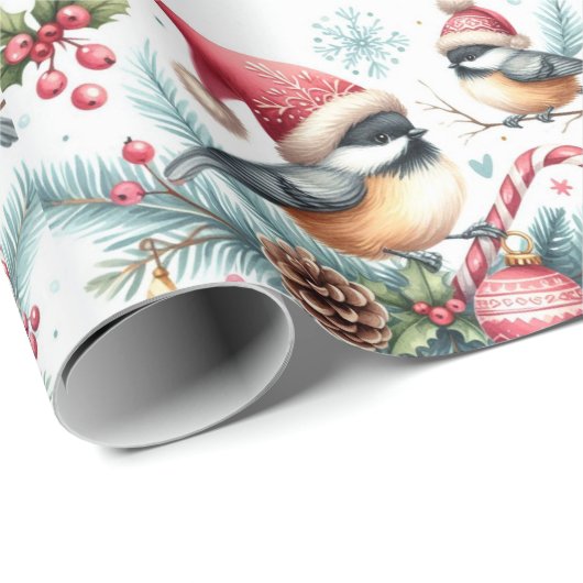 Papier Cadeau Chickadee de Noël (Coin rond)