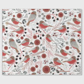 Papier Cadeau Chickadees Motif Gris Rouge avec Floral (Plat)