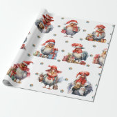 Papier Cadeau Chicken amusant Noël Vacances Shoppers Blanc (Déroulé)