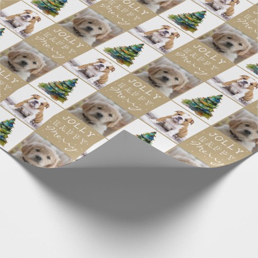 Papier Cadeau Chien 2 Photos Arbre de Noël Aquarelle (Coin)