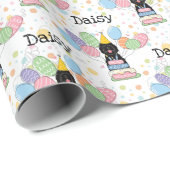 Papier Cadeau Chien à bergère noire Anniversaire (Coin rond)