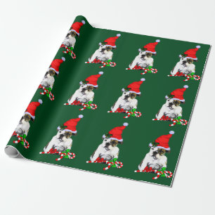 Papier Cadeau Chien à dos d'enfant à Noël à Santa Hat