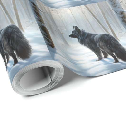 Papier Cadeau Chien à neiger belge Noël (Coin rond)