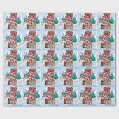 Papier Cadeau Chien à tête blanche dans la neige Maison de Chien (Plat)