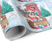 Papier Cadeau Chien à tête blanche dans la neige Maison de Chien (Coin rond)