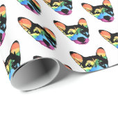 Papier Cadeau Chien arc-en-ciel, papier d'emballage (Coin rond)
