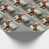 Papier Cadeau Chien beagle à Noël de neige (Coin)