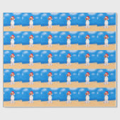 Papier Cadeau Chien beagle assis sur la plage Casquette de Noël (Plat)