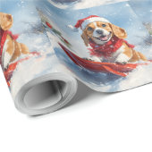 Papier Cadeau Chien beagle dans la boue Laisser il neige Noël (Coin rond)