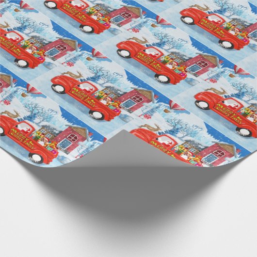 Papier Cadeau Chien beagle dans la livraison de Noël Camion neig (Coin)