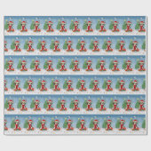 Papier Cadeau Chien beagle en neige avec cadeaux de Noël (Plat)