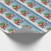 Papier Cadeau Chien beagle en neige avec cadeaux de Noël (Coin)