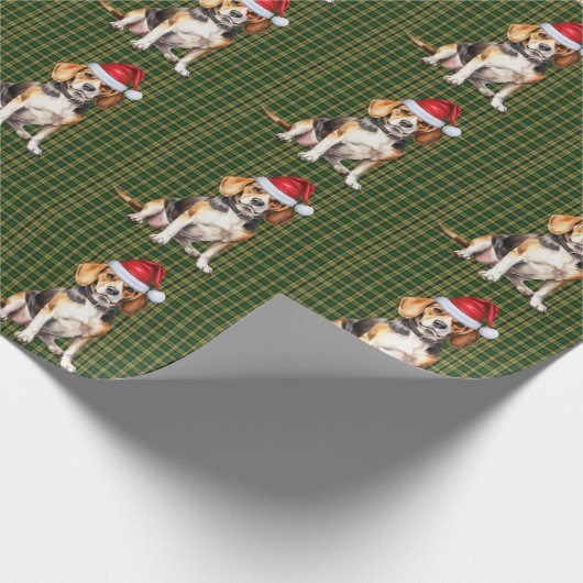 Papier Cadeau Chien beagle et Noël vert (Coin)