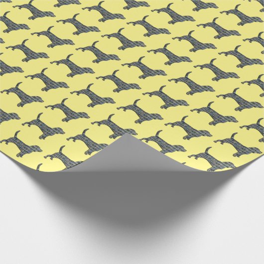 Papier Cadeau Chien beagle Jaune & Grille Noire Ligne Jaune (Coin)