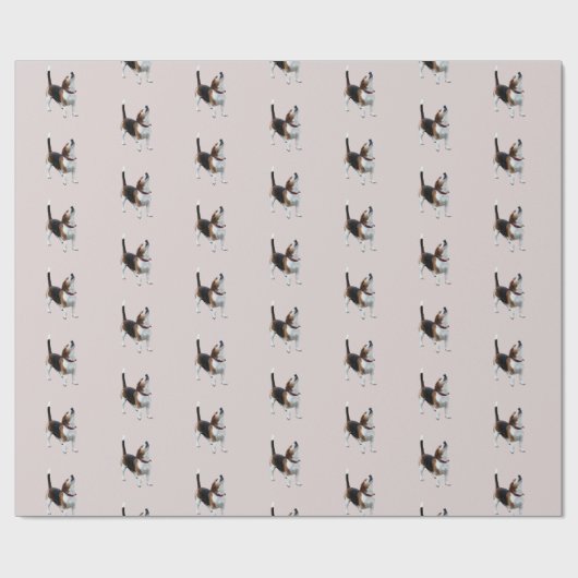 Papier Cadeau Chien Beagle mignon hurlant    (Plat)