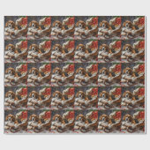 Papier Cadeau Chien Beagle Noël Festif (Plat)