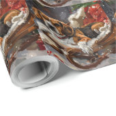 Papier Cadeau Chien Beagle Noël Festif (Coin rond)