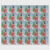 Papier Cadeau Chien berger allemand en neige avec cadeaux de Noë (Plat)