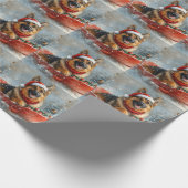 Papier Cadeau Chien berger allemand en neige dorée Noël (Coin)