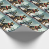 Papier Cadeau Chien berger allemand en Noël de neige (Coin)