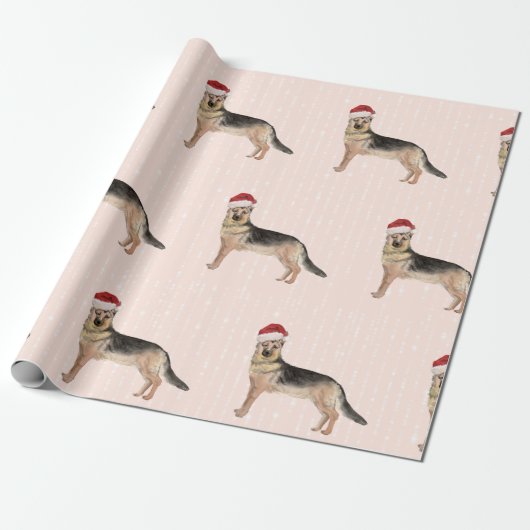Papier Cadeau Chien berger allemand Noël Chapeau de Noël (Déroulé)