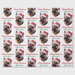 Papier Cadeau Chien berger allemand personnalisé avec un chapeau