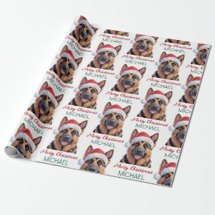 Papier Cadeau Chien berger allemand personnalisé avec un chapeau