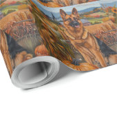 Papier Cadeau Chien berger allemand récolte d'automne Thanksgivi (Coin rond)