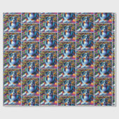 Papier Cadeau Chien berger australien sous arbre de Noël (Plat)