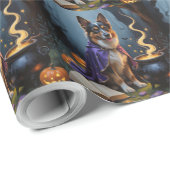 Papier Cadeau Chien berger belge Peinture Whimsical Halloween (Coin rond)