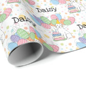 Papier Cadeau Chien blanc Aussiedoodé fête d'anniversaire (Coin rond)