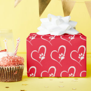 Papier Cadeau chien blanc empreinte de patte à coeur