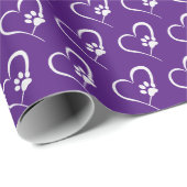 Papier Cadeau chien blanc empreinte de patte à coeur (Coin rond)