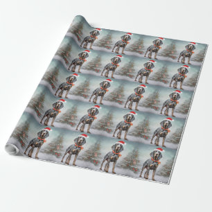 Papier Cadeau Chien Bluetick Coonhound dans la neige de Noël